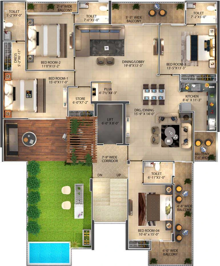 Block- A Eighth Floor (Penthouse) Floor Plan
