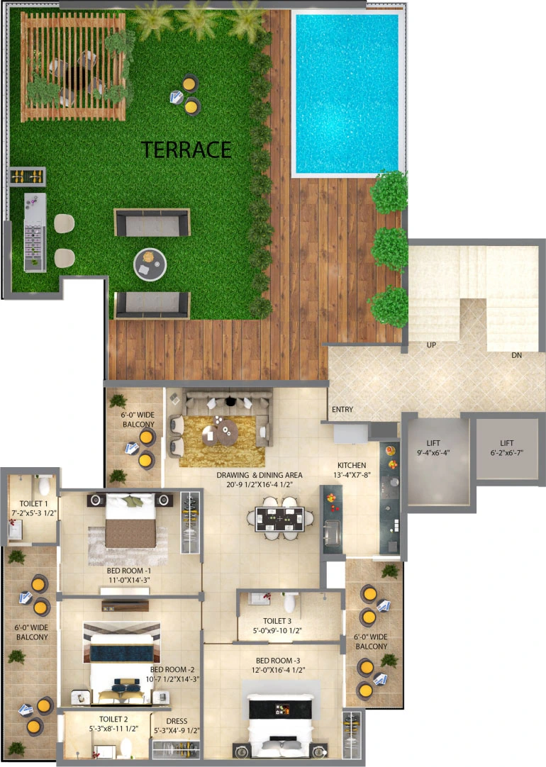 Block E Eighth Floor Plan(Terrace) Floor Plan
